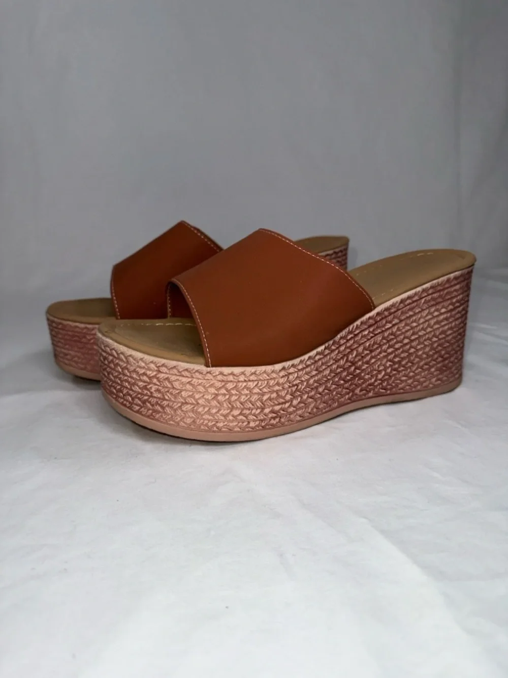 Platform Slide Sandals Brown Wedge Espadrille Style Womens Size 42 Size 10.5